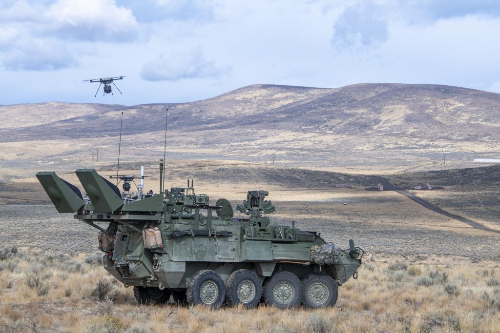 Small Unmanned Aerial System to conduct remote detection of biological warfare agents, while conducting stand-off scanning with the Sensor Suite Upgrade on an M1135 variant Stryker