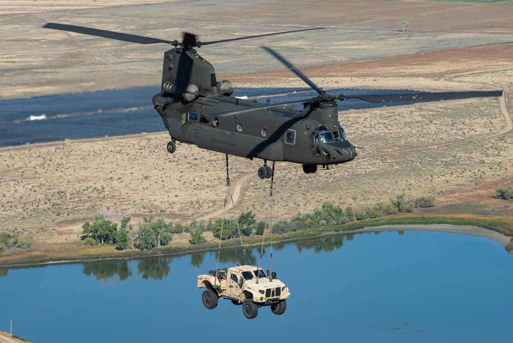 Chinook helicopter with transport