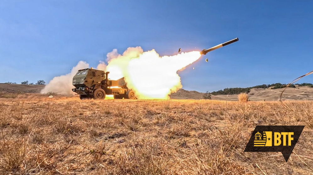 An M142 High Mobility Artillery Rocket System (HIMARS) fires during a Lightning Surge exercise with the 25th Infantry Division. The Lightning Surge series experiments with NGC2 capabilities to connect sensors, shooters and commanders, enabling precision effects at the speed of large-scale combat operations. (Photo by Sgt. Duke Edwards, 25th Infantry Division)